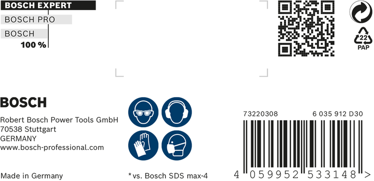 EXPERT SDS max五坑8系电锤钻头25 x 200 x 320毫米 Bosch EXPERT SDS max-8X 锤钻头 25 x 200 x 320 毫米。