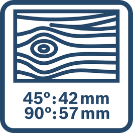 45°木材锯切：42 mm，90°木材锯切：57 mm
